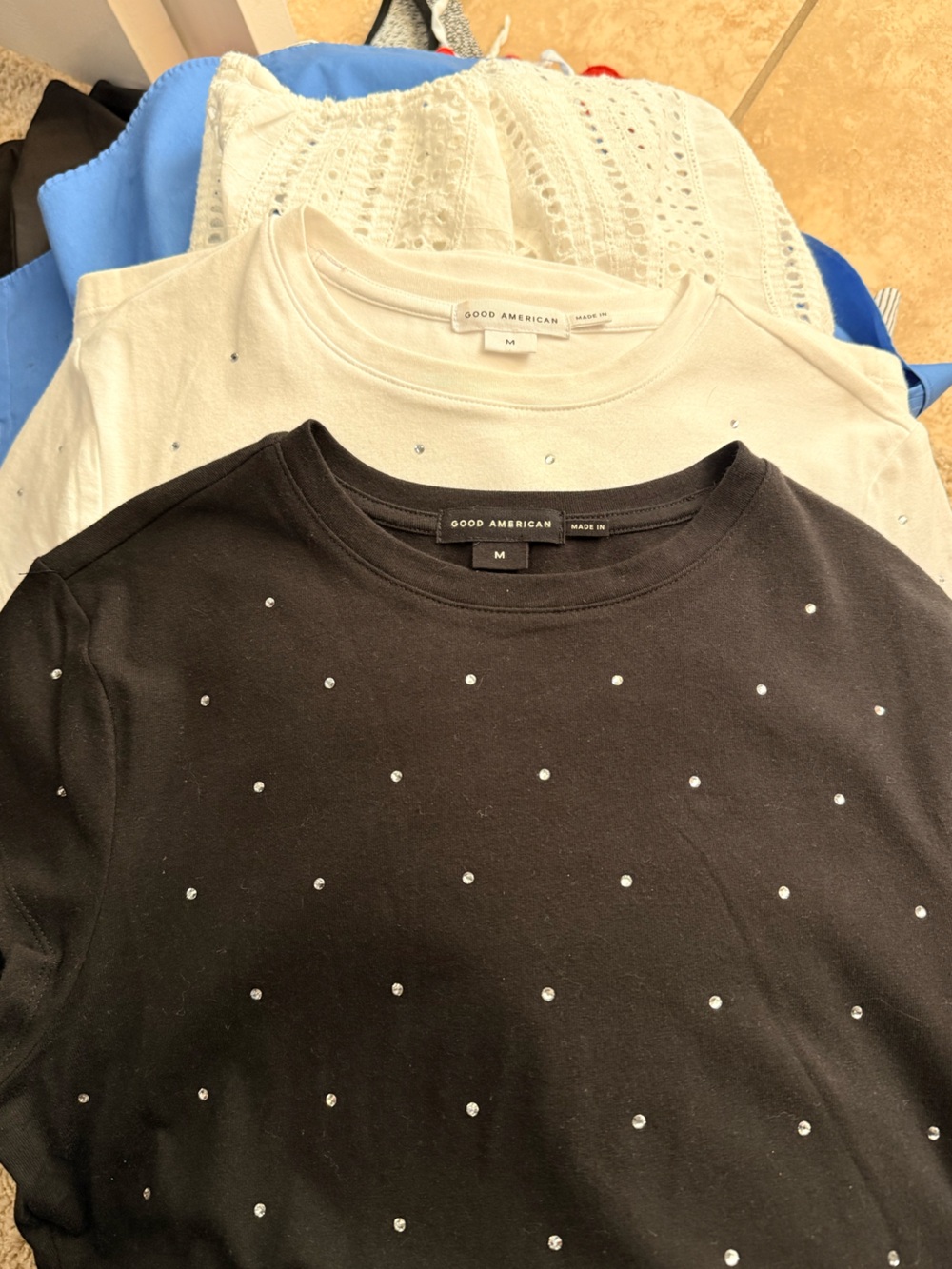 Good American Black and white Tee with Sparkle Dot Embellishment
